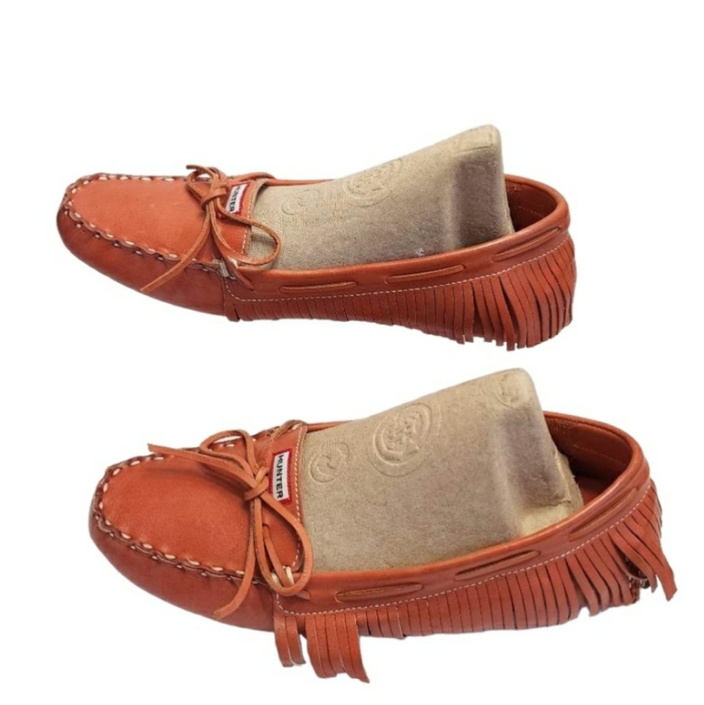 Hunter burnt orange leather fringe tassel moccasins loafer size 39